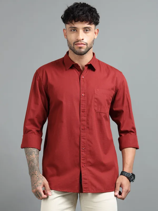 Tom_Mackler_Men_Solid_Casual_Maroon,_Red_Shirt