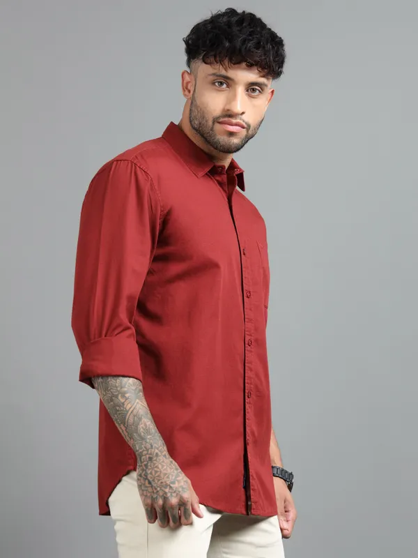 Tom_Mackler_Men_Solid_Casual_Maroon,_Red_Shirt