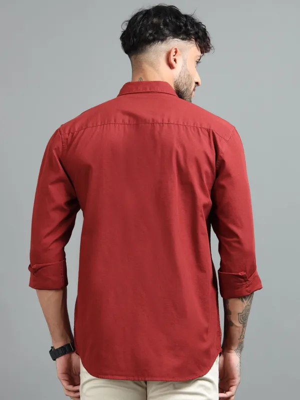 Tom_Mackler_Men_Solid_Casual_Maroon,_Red_Shirt