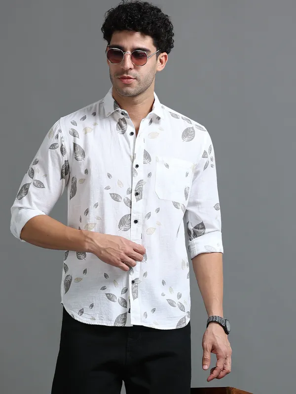 Tom_Mackler_Men_Printed_Casual_White,_Grey_Shirt