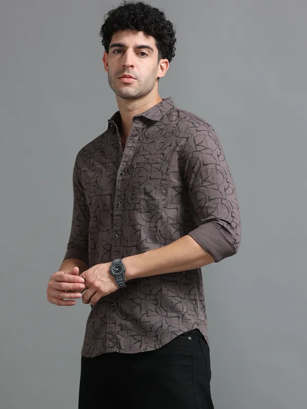 Tom_Mackler_Men_Printed_Casual_Brown_Shirt