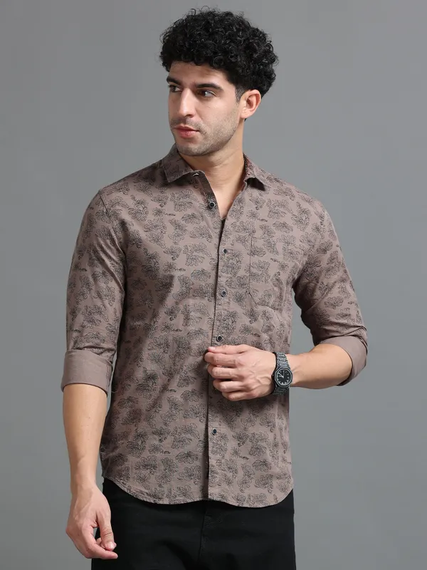 Tom_Mackler_Men_Printed_Casual_Brown_Shirt