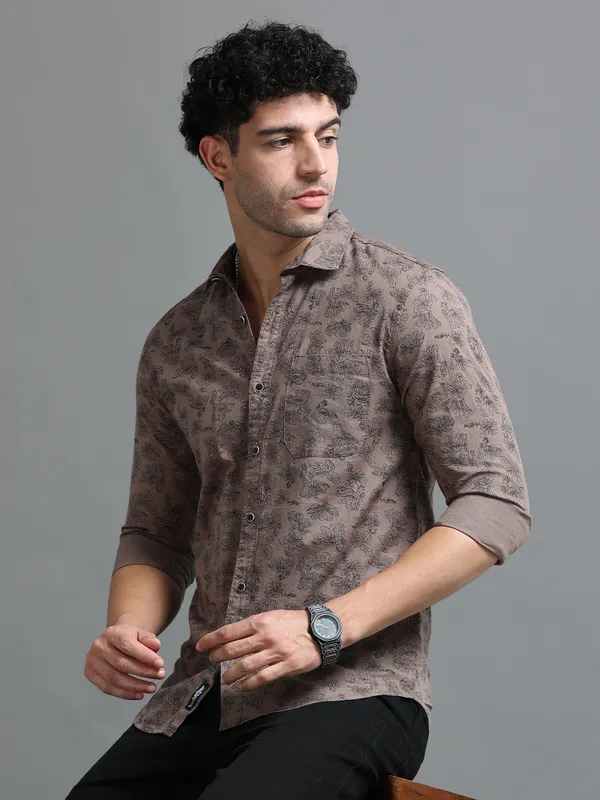 Tom_Mackler_Men_Printed_Casual_Brown_Shirt