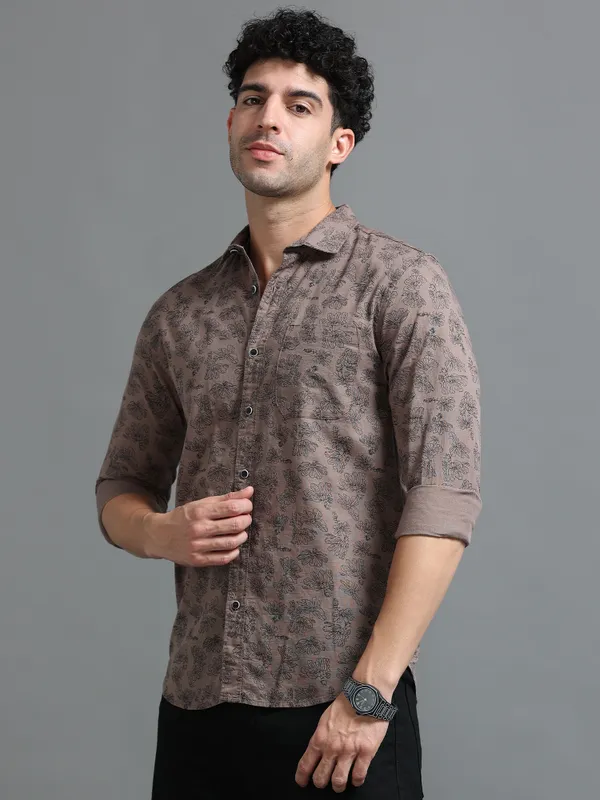 Tom_Mackler_Men_Printed_Casual_Brown_Shirt