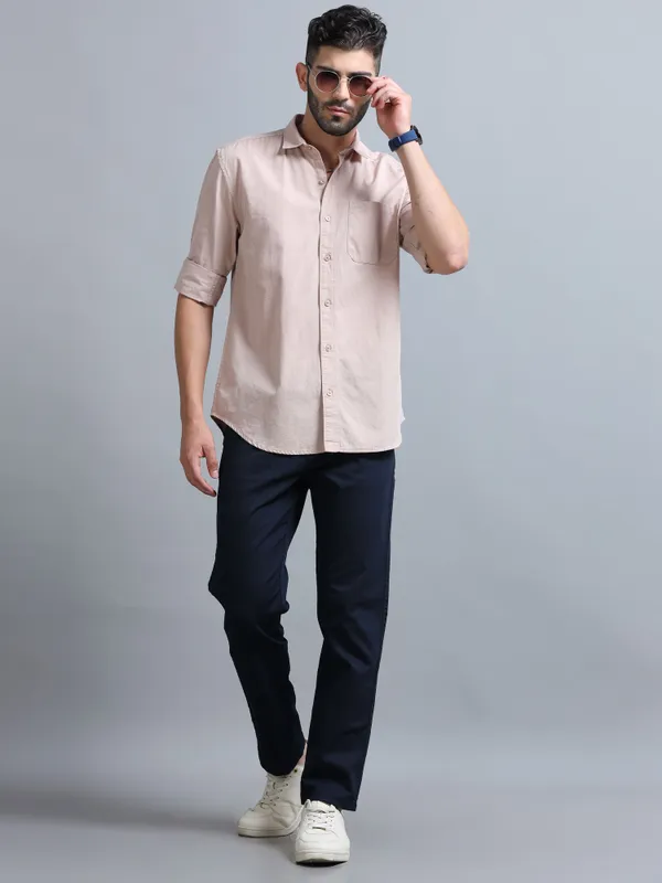 Tom_Mackler_Men_Solid_Casual_Beige_Shirt