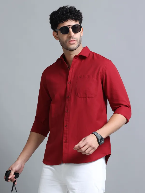 Tom_Mackler_Men_Solid_Casual_Red_Shirt