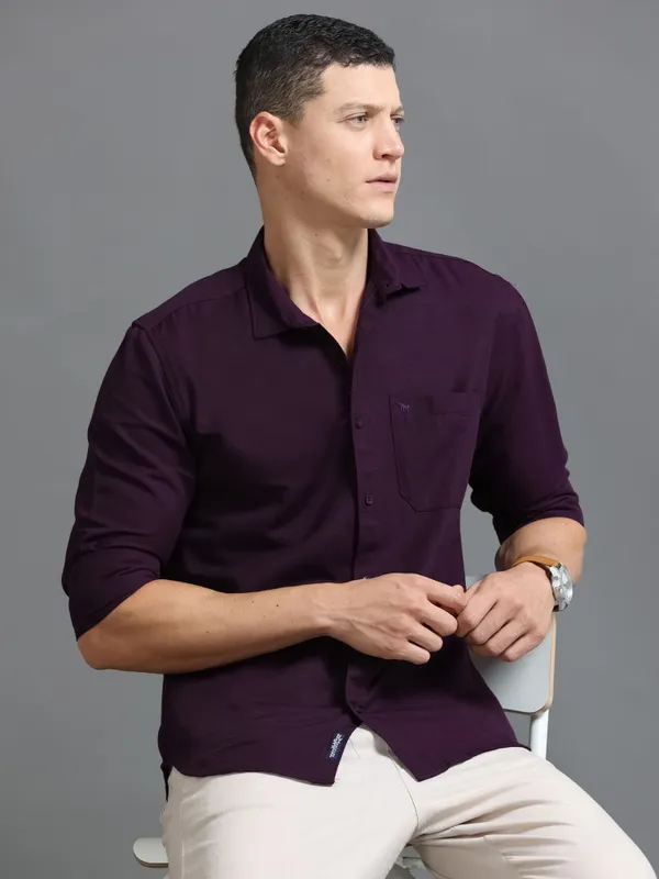 Tom_Mackler_Men_Solid_Casual_Purple_Shirt