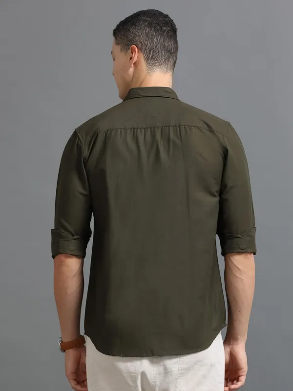 Tom_Mackler_Men_Solid_Casual_Dark_Green_Shirt