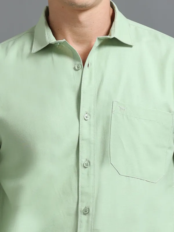 Tom_Mackler_Men_Solid_Casual_Light_Green_Shirt