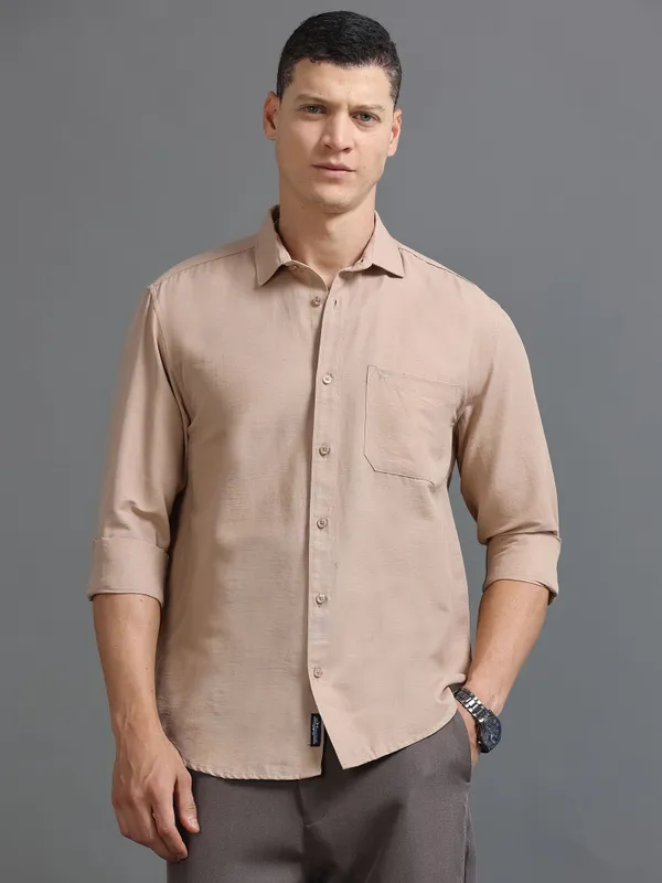 Tom_Mackler_Men_Solid_Casual_Beige_Shirt