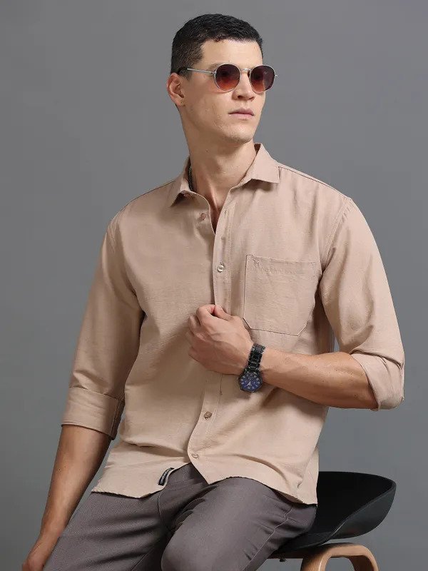 Tom_Mackler_Men_Solid_Casual_Beige_Shirt