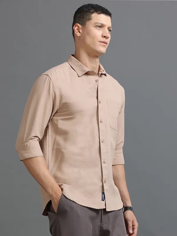 Tom_Mackler_Men_Solid_Casual_Beige_Shirt