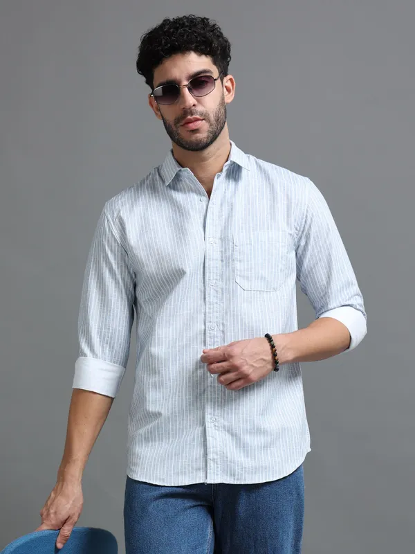 Tom_Mackler_Men_Striped_Casual_Blue_Shirt