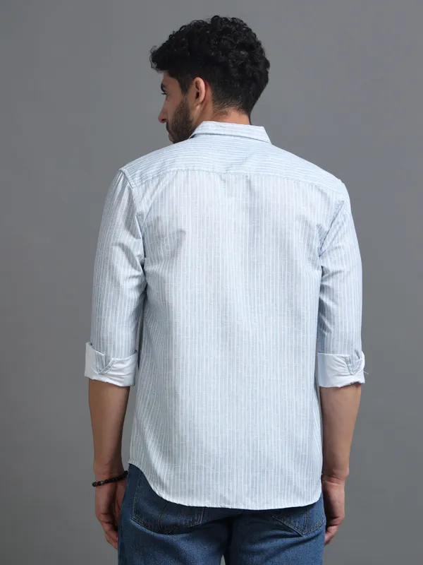 Tom_Mackler_Men_Striped_Casual_Blue_Shirt