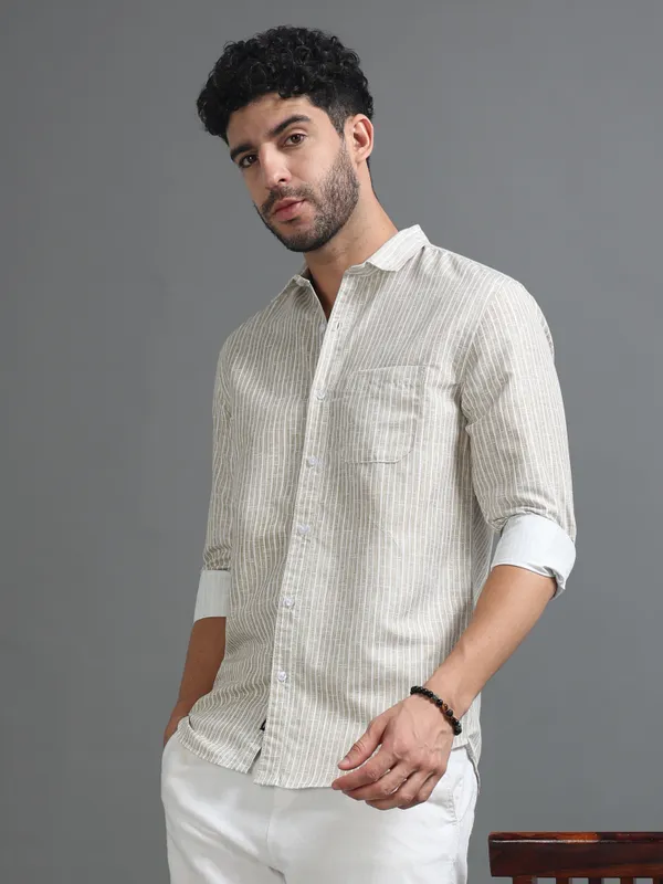 Tom_Mackler_Men_Striped_Casual_Beige_Shirt