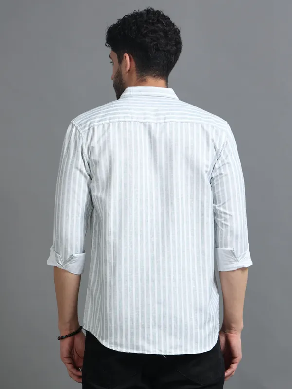 Tom_Mackler_Men_Striped_Casual_White,_Light_Green_Shirt