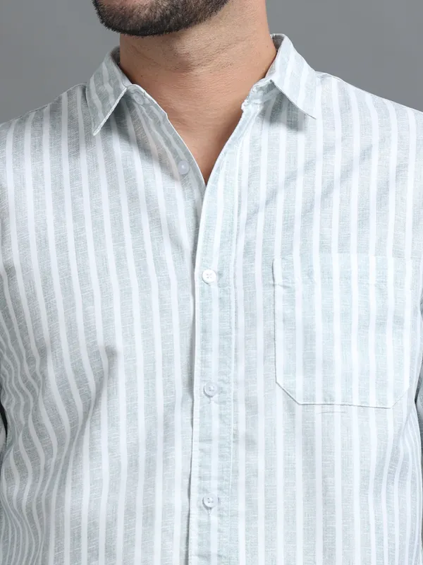 Tom_Mackler_Men_Striped_Casual_White,_Light_Green_Shirt
