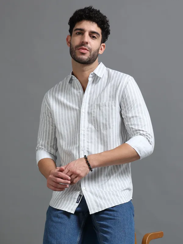 Tom_Mackler_Men_Striped_Casual_White,_Grey_Shirt