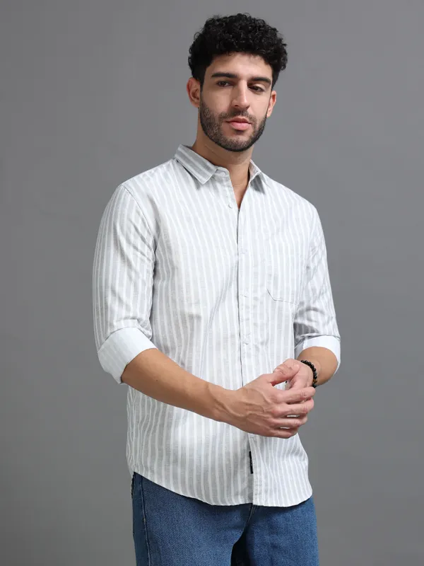 Tom_Mackler_Men_Striped_Casual_White,_Grey_Shirt
