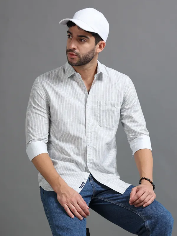 Tom_Mackler_Men_Striped_Casual_Grey_Shirt