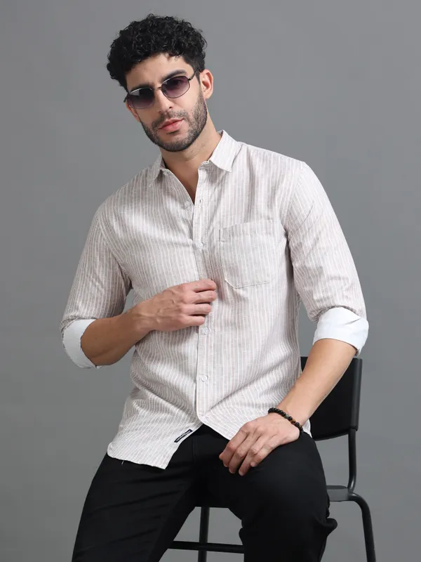 Tom_Mackler_Men_Striped_Casual_White,_Orange_Shirt