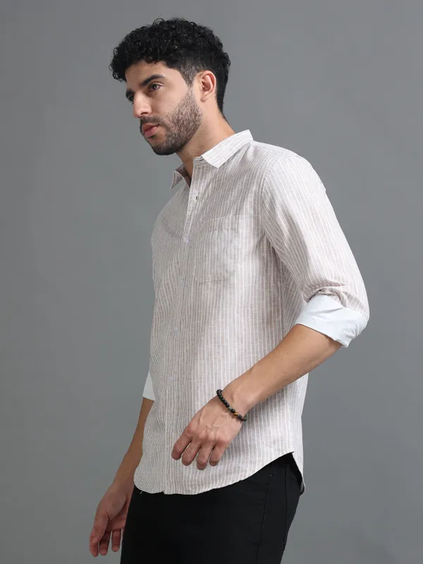 Tom_Mackler_Men_Striped_Casual_White,_Orange_Shirt