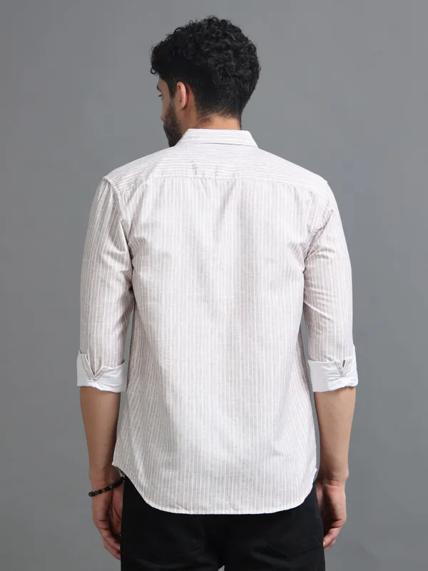 Tom_Mackler_Men_Striped_Casual_White,_Orange_Shirt