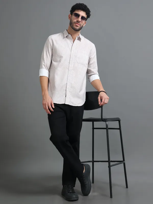 Tom_Mackler_Men_Striped_Casual_White,_Orange_Shirt