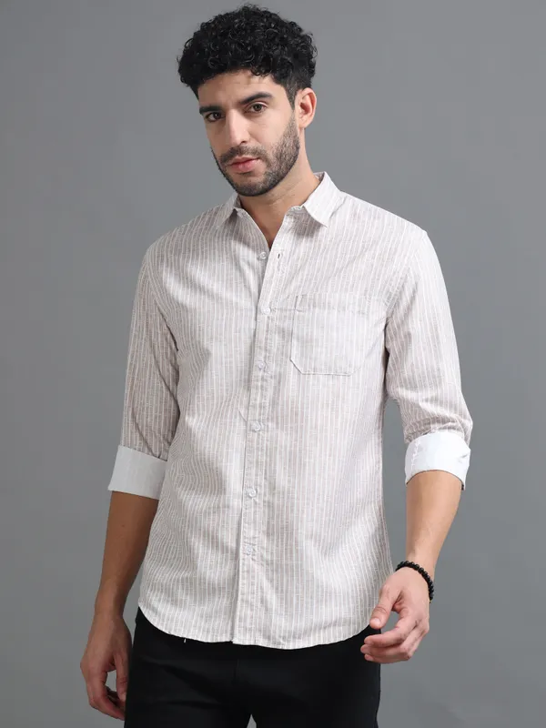 Tom_Mackler_Men_Striped_Casual_White,_Orange_Shirt