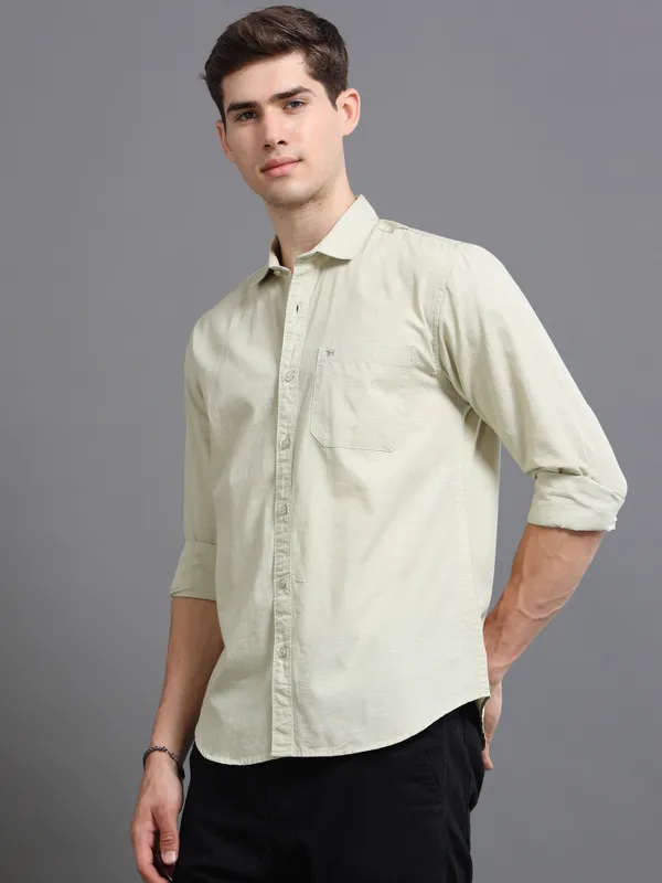 Tom_Mackler_Men_Solid_Casual_Light_Green_Shirt