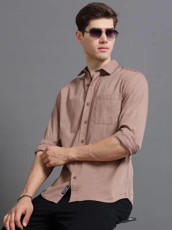 Tom_Mackler_Men_Solid_Casual_Brown_Shirt