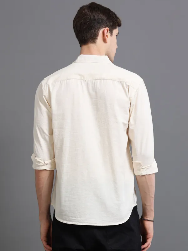 Tom_Mackler_Men_Solid_Casual_Cream_Shirt