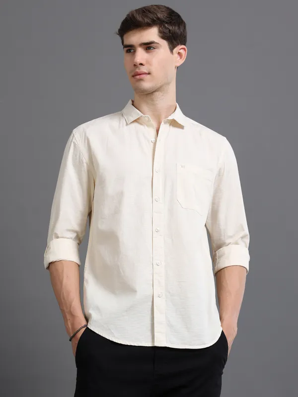 Tom_Mackler_Men_Solid_Casual_Cream_Shirt