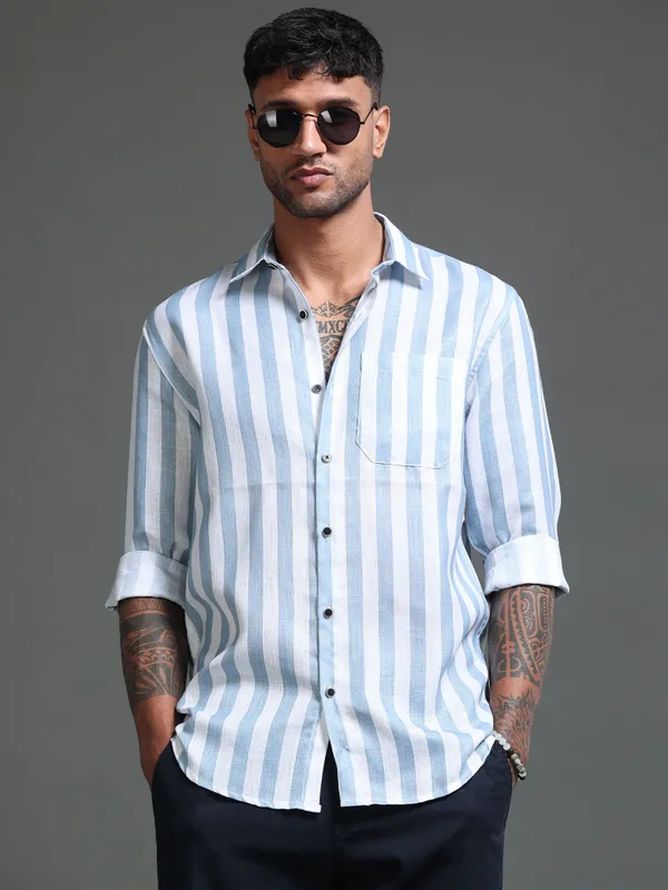 Tom_Mackler_Men_Striped_Casual_Blue_Shirt