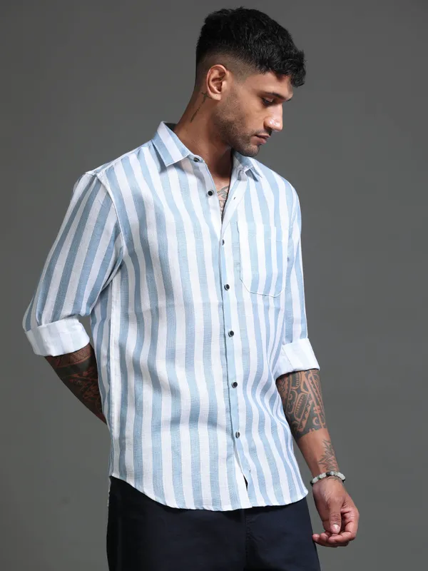 Tom_Mackler_Men_Striped_Casual_Blue_Shirt