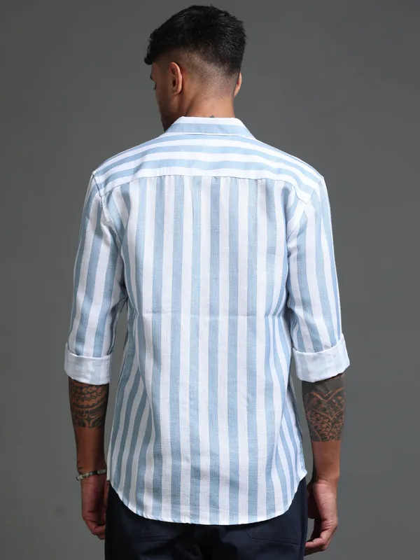 Tom_Mackler_Men_Striped_Casual_Blue_Shirt