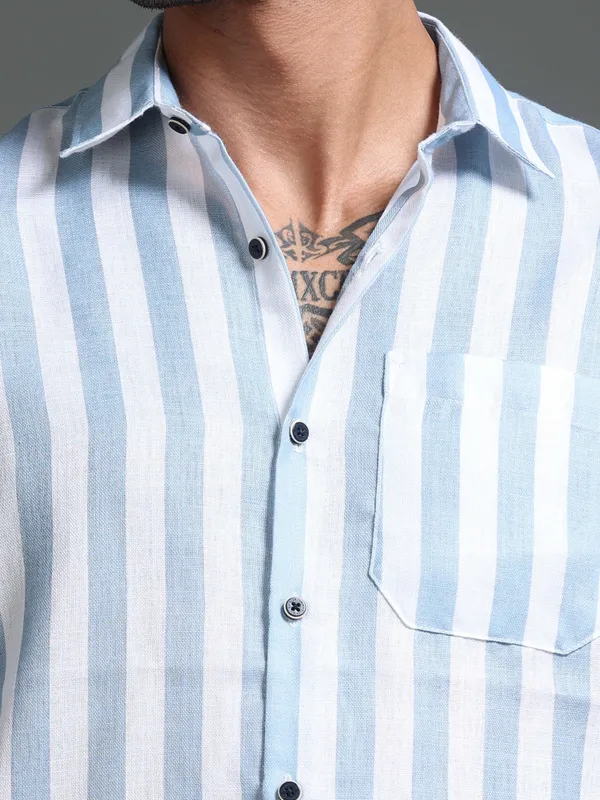 Tom_Mackler_Men_Striped_Casual_Blue_Shirt