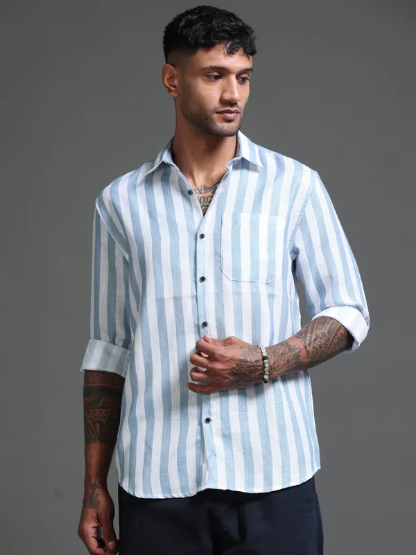 Tom_Mackler_Men_Striped_Casual_Blue_Shirt