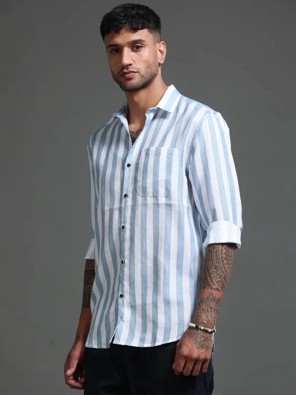 Tom_Mackler_Men_Striped_Casual_Blue_Shirt