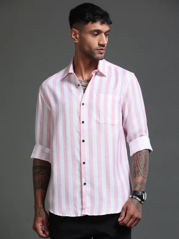 Tom_Mackler_Men_Striped_Casual_Pink_Shirt