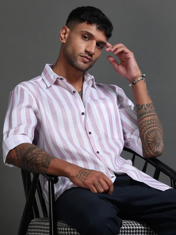 Tom_Mackler_Men_Striped_Casual_Purple_Shirt