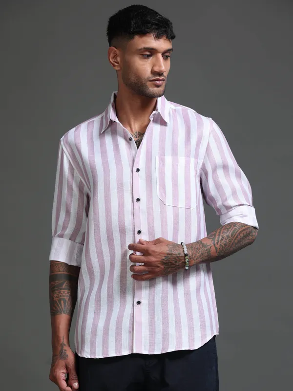 Tom_Mackler_Men_Striped_Casual_Purple_Shirt