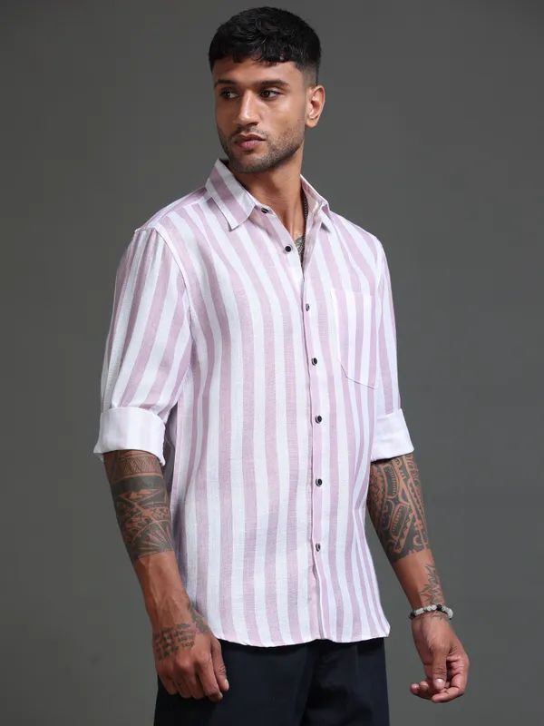 Tom_Mackler_Men_Striped_Casual_Purple_Shirt
