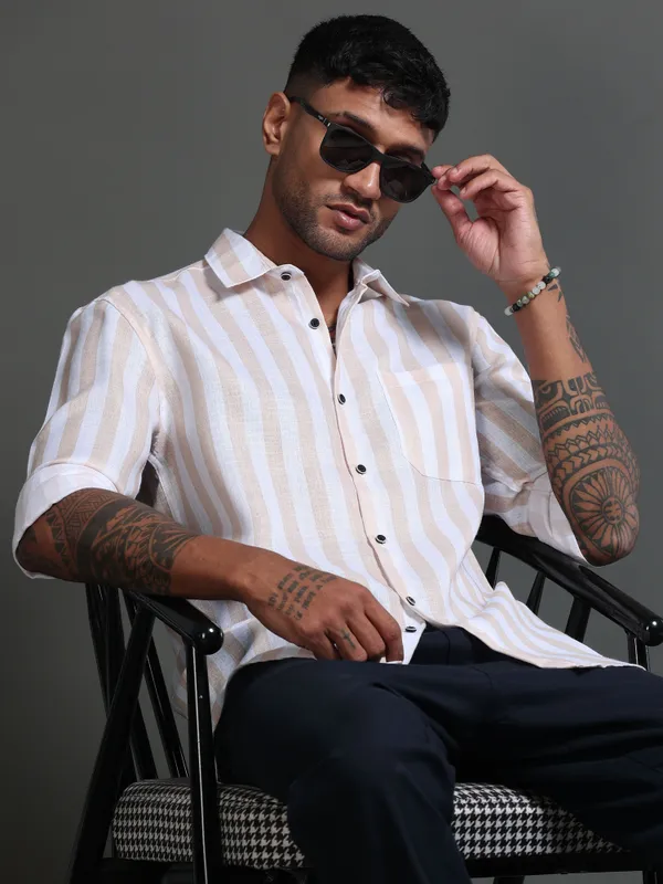 Tom_Mackler_Men_Striped_Casual_Orange_Shirt