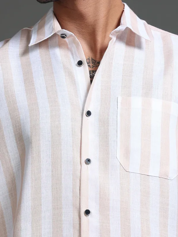 Tom_Mackler_Men_Striped_Casual_Orange_Shirt