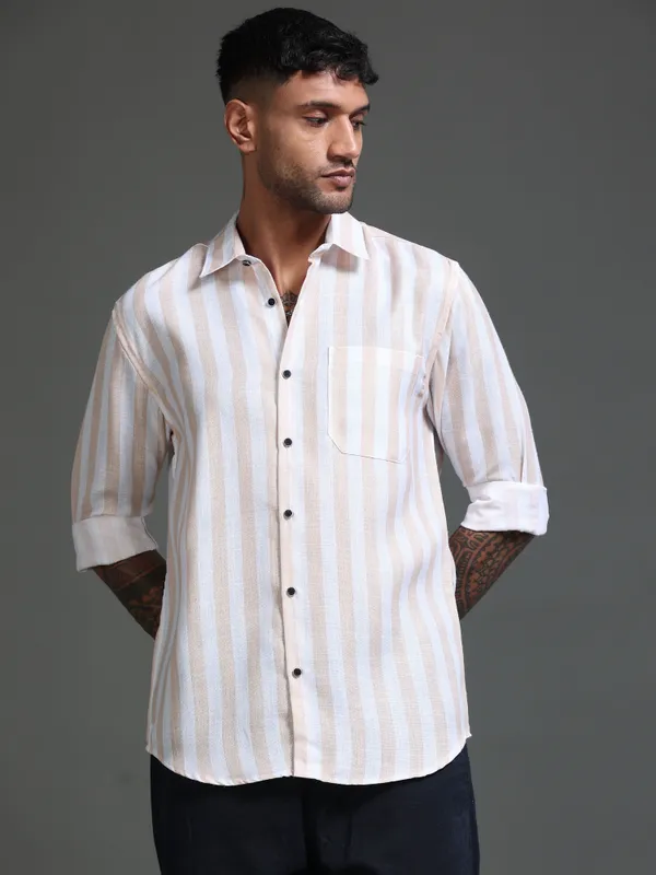 Tom_Mackler_Men_Striped_Casual_Orange_Shirt