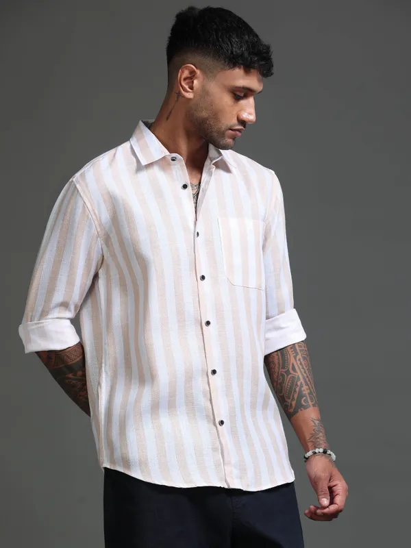Tom_Mackler_Men_Striped_Casual_Orange_Shirt