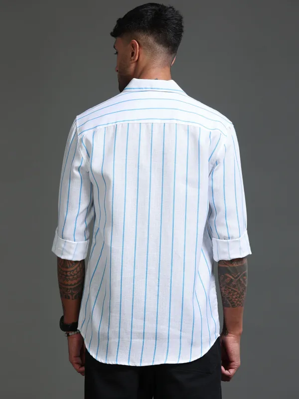 Tom_Mackler_Men_Striped_Casual_Blue_Shirt