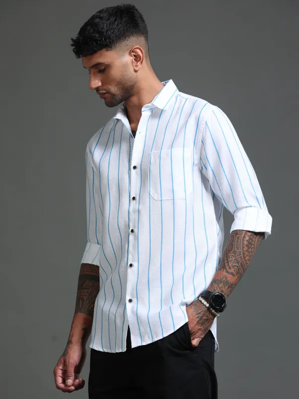 Tom_Mackler_Men_Striped_Casual_Blue_Shirt