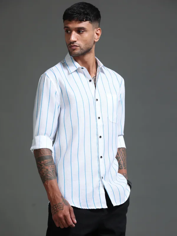 Tom_Mackler_Men_Striped_Casual_Blue_Shirt